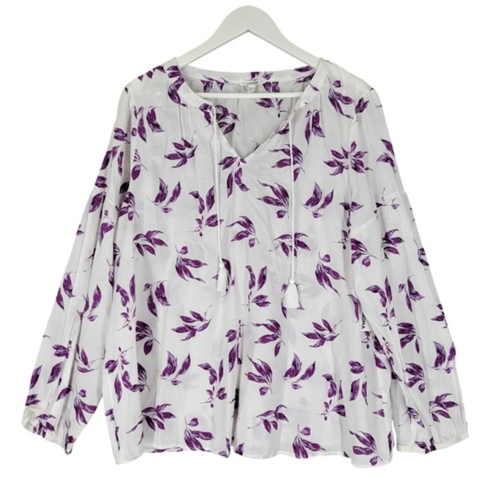 Sonoma‎ Goods For Life Femme Blouse Womens XXL White Purple Good Floral Tassel